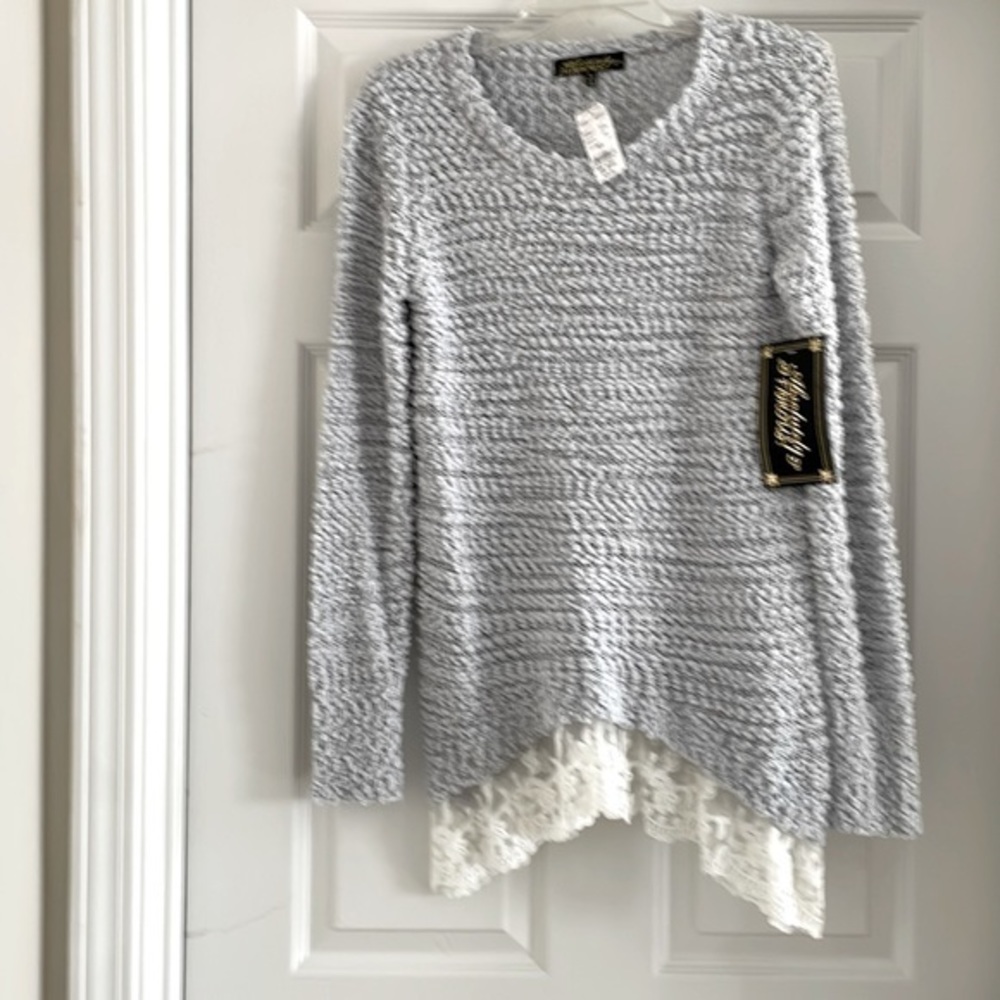 Absolutely Famous Lace Gray Sweater